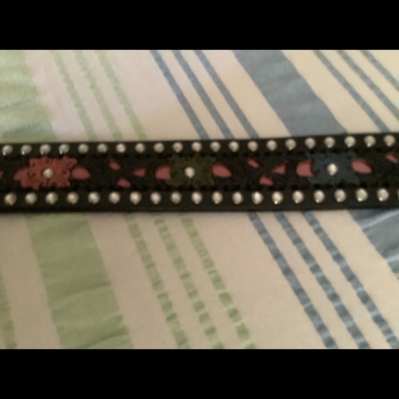 Roper leather rhinestone multicolor belt SZ 36 - Picture 10 of 11